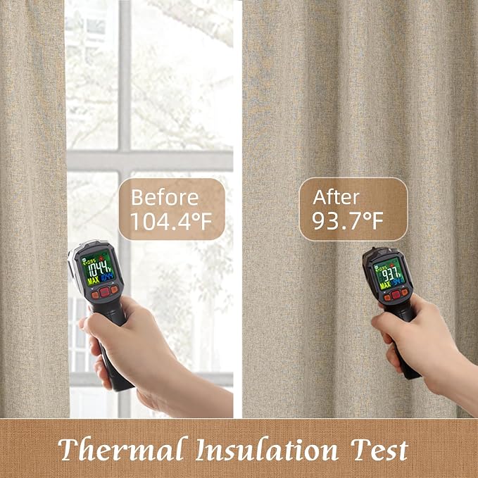 Taupe 100% Blackout Linen Curtains 84 Inch - Image 5
