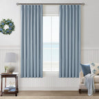 Dusty Blue 100% Black Out Pinch Pleated Linen 63 Inch Curtains - Image 9
