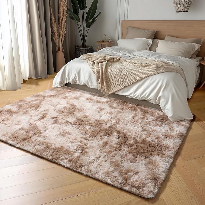 Amdrebio Beige Tan Furry Area Rug 4x6 - Image 7
