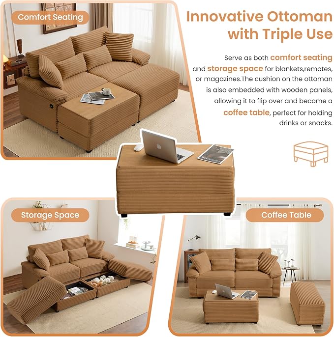 SUNWAVE 74" W Double Chaise Lounge Chair Indoor, Oversized Loveseat - Image 4
