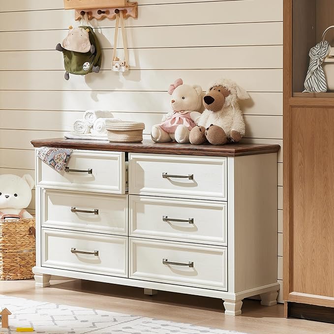 SAVOR LIFE Farmhouse White 6 Drawer Dresser - Image 9