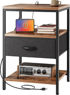 SUPERJARE Night Stand with Charger Station, 27.7 Inch Tall Nightstand with by SUPERJARE