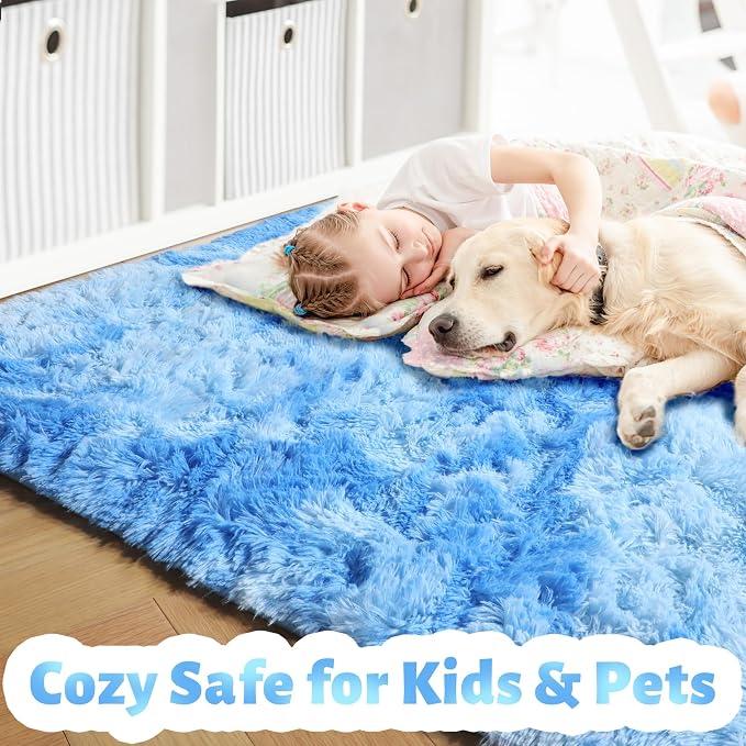 Amdrebio Tie-Dyed Light Blue Fluffy Area Rug 5x7 - Image 2