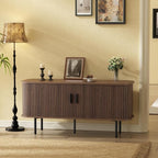55''W Walnut Cabinet with Storage, Media Console, Tambour TV Stand, Television by FiveWillowise