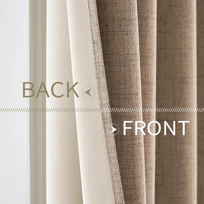 MIULEE Extra Wide 100% Blackout Linen Curtains 100x90 Copper Brown | Room - Image 6