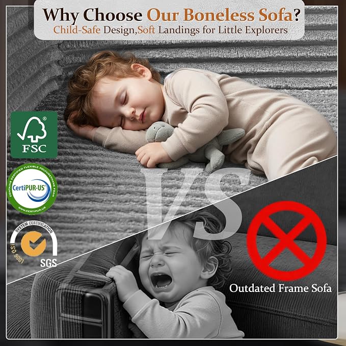 138" Oversized Cloud Sectional Couch, Comfort L Shaped Boneless Couch - Image 5