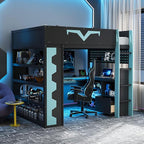 Full Size Gaming Loft Bed with Integrated Desk & RGB LED Lights, Pro-Gamer Bunk by Bekeknlny