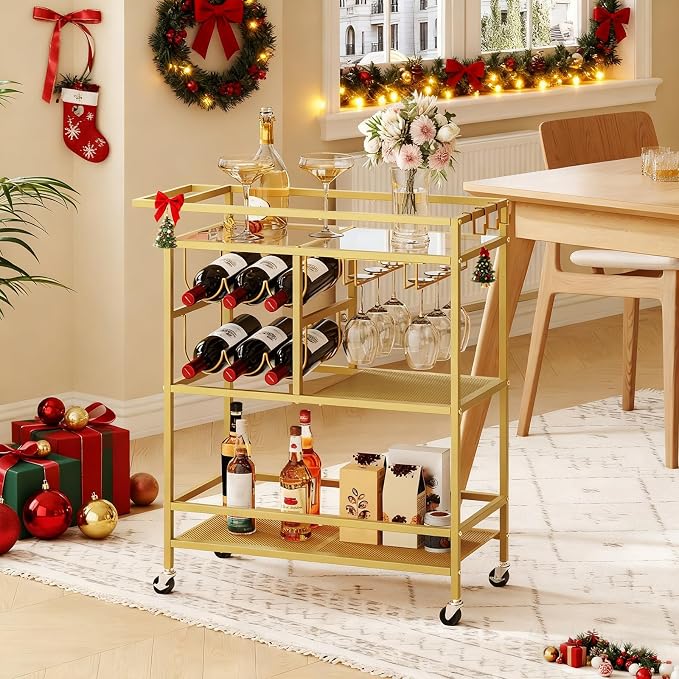 MAHANCRIS Bar Cart for Home, 3-Tier Serving Cart - Image 2
