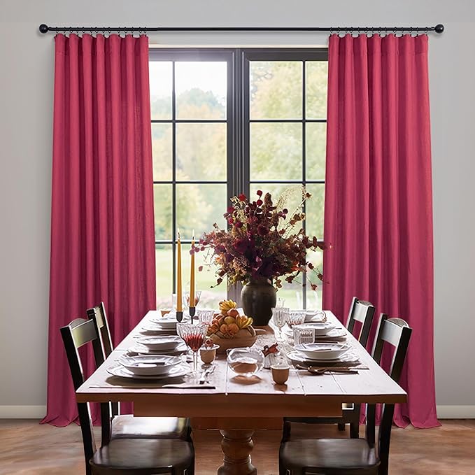 Pitalk Hot Pink Semi Sheer Curtains 96 Inch Long 2 Panel Set Rod Pocket Back - Image 6