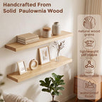 fuqing 40 Inch Floating Shelves | 6.7 Inch Deep Natural Wood Shelves Set of 2 | - Image 4