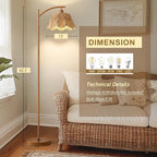 Oneach Rattan Floor Lamp for Bedroom, Boho Floor Lamp - Image 3