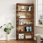 LITTLE TREE 69.9" Vintage Bookshelf, 5-Tier Tall Bookshelves, Cutout Design - Image 3