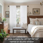 White Curtains 38 Inch Wide for Bedroom 2 Panels Back Tab Rod Pocket Semi Sheer - Image 3