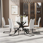 7-Piece Dining Table Set for 6, Modern Rectangular Glass Table - Image 3