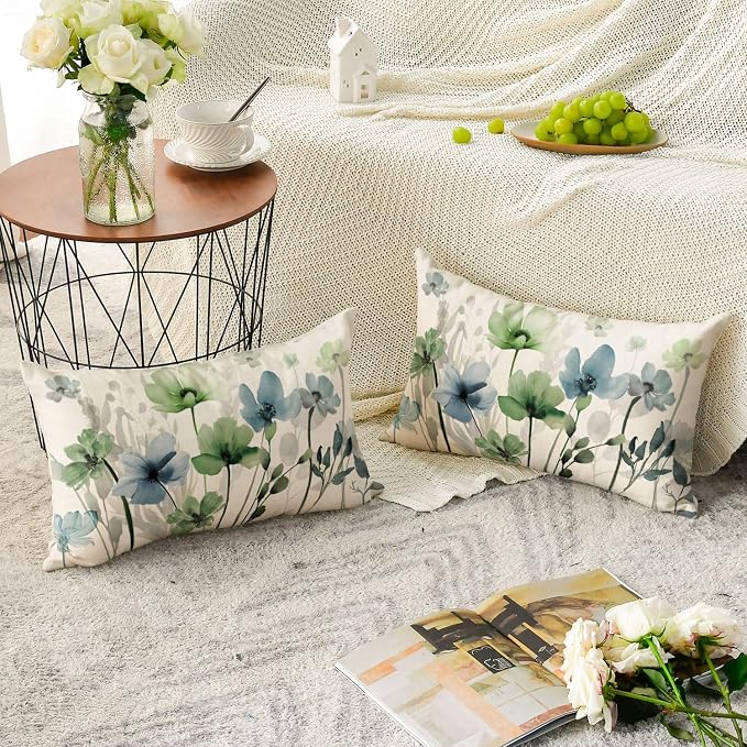 AVOIN colorlife Chinoiserie Poppy Flowers Pillow Covers 12x20 Inch Set of 2 | - Image 3