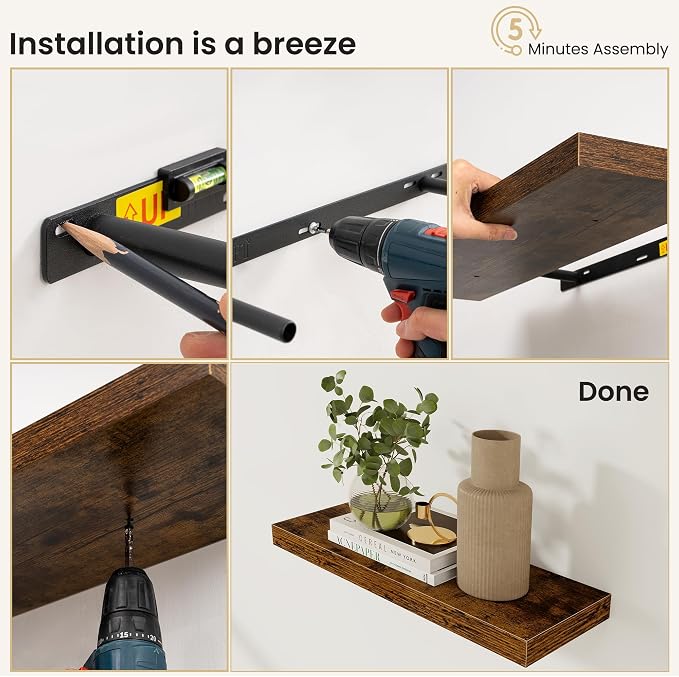 Fun Memories Floating Shelves for Wall, 32 Inch Set of 2 Rustic Wood Wall - Image 8