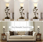 Set of 2 Touch Farmhouse Bedroom Table Lamps, Nightstand Vintage Flower Lamps - Image 3
