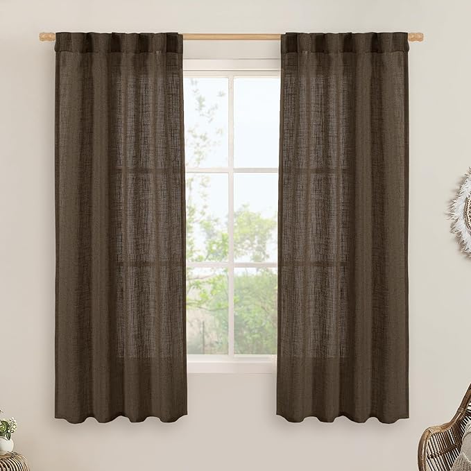 Linen Curtains 63 Inch Length 2 Panels by LAMIT