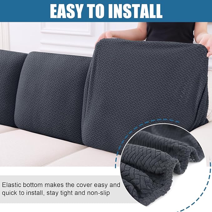 Smiry Waterproof Couch Cushion Covers, Stretch Jacquard Thick Sofa Cushion - Image 4
