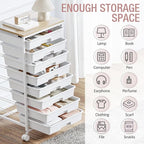 Storage Cart with 8 Drawers, Utility Cart with White Drawers and Wooden Tabletop - Image 4