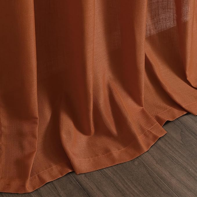 Rust Linen Curtains for Living Room 72 Inches Long Light Filtering Semi Sheer - Image 9