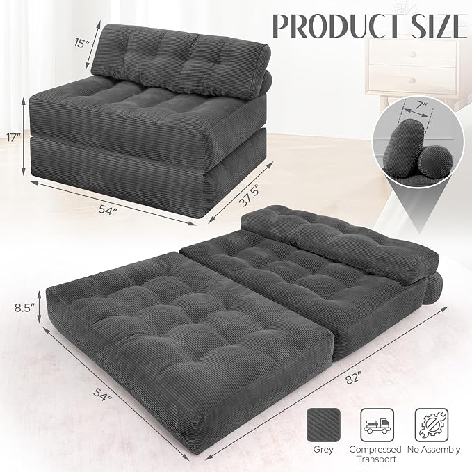 HABUTWAY Folding Sofa Bed, Foldable Floor Sofa Lounge w/Dual-Pillow & Handle - Image 2
