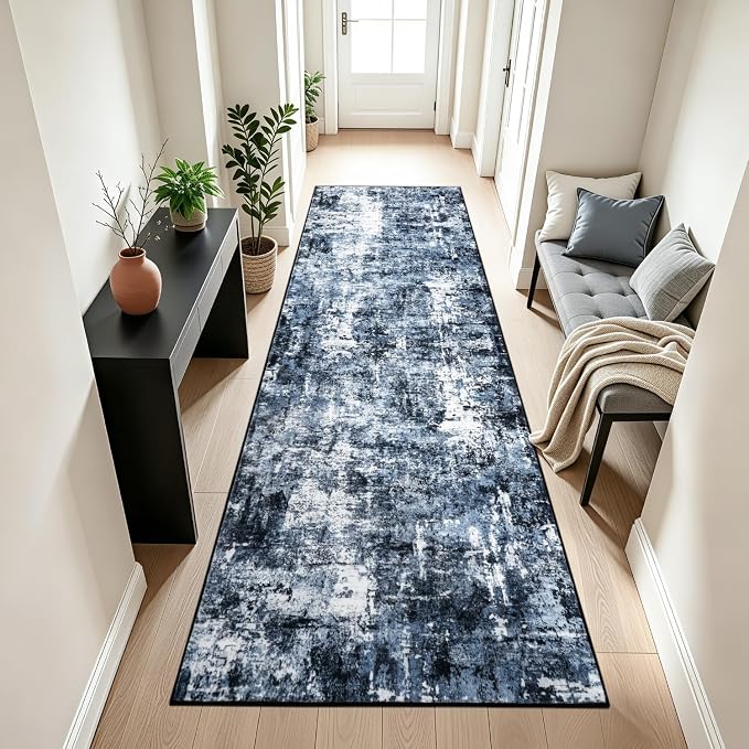 Rugflix 2'6"x8' Runner Rug for Hallway, Washable Navy Blue Long Runners | by RugflixAreaRugs