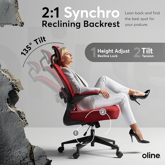 Oline ErgoAir Ergonomic Office Chair – Adjustable Lumbar Support, Flip-Up - Image 5