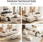 LINSY HOME 157" Modular U-Shaped Sectional Sofa, 4-Seat Corduroy Modern Cloud - Image 6