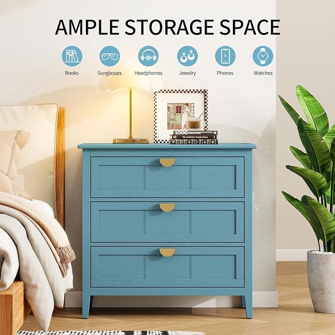 31.5" Blue Accent Storage Cabinet, Modern 3-Drawer Decorative Sideboard - Image 6