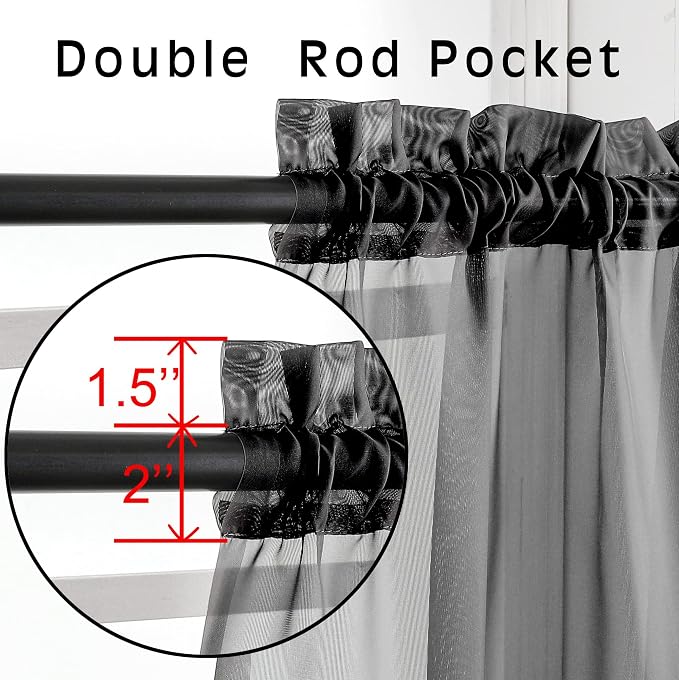 2 Pieces Black Sheer Curtains 96" Inch Long - Image 3