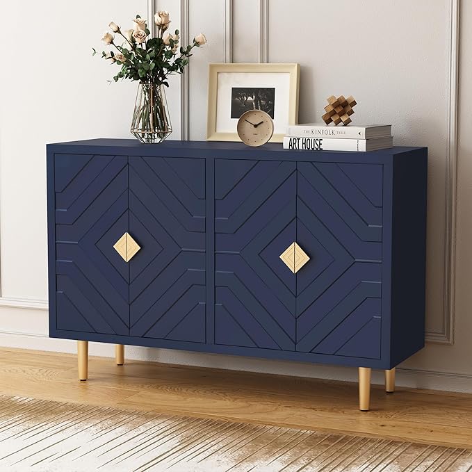 HLR 48" Accent Cabinet with 4 Doors and Shelves, Modern Sideboard Buffet by HomeDeservesaRelaxLiving