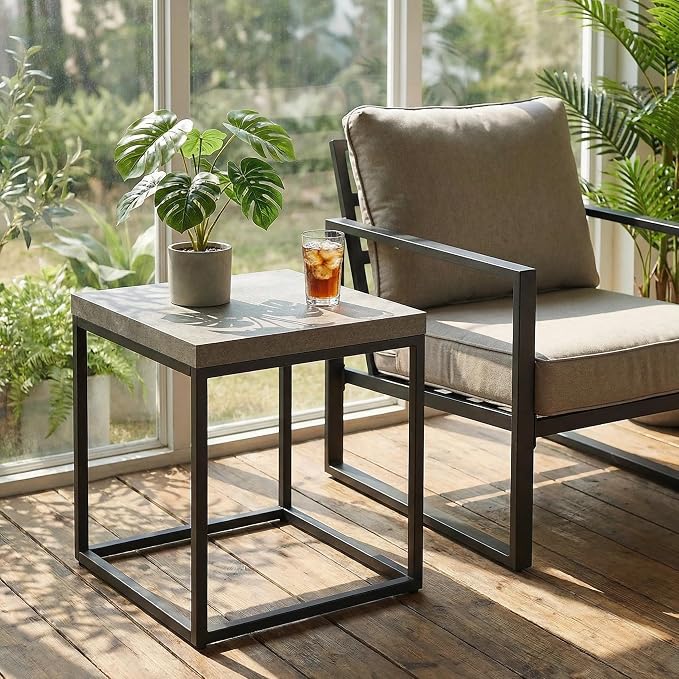 CENSI Modern Grey Square End Table, Extra Thick 1.6" Wood Top & Metal Frame - Image 6