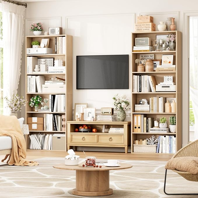 FOTOSOK 6-Tier Open Bookcase and Bookshelf Set of 2, Freestanding Display - Image 3