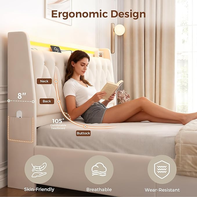 Queen LED Velvet Bed Frame - Image 7