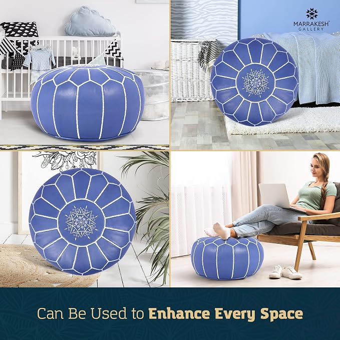 Genuine Leather Round Pouf Cover - Image 8
