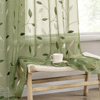 MIULEE Sage Green Sheer Curtains 2 Panels Leaf Patterned, W52 x L54 | by MIULEE