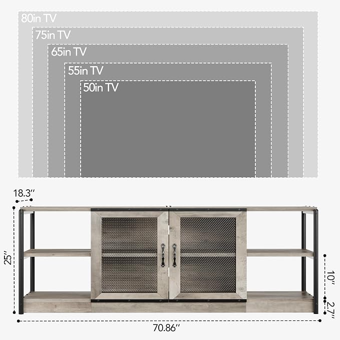GarveeHome TV Stand for 65+ Inch TV, Rustic Entertainment Center TV Media - Image 2