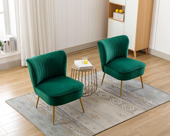 Velvet Accent Chair Set of 2 Comfy Living Room Chairs - Image 8