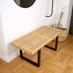 Bamboo Nelson Slat Wooden Bench, Small Wood Benches - Image 5