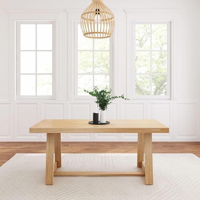 Plank+Beam 72 Inch Farmhouse Dining Table, Solid Wood Rustic Kitchen Table - Image 3
