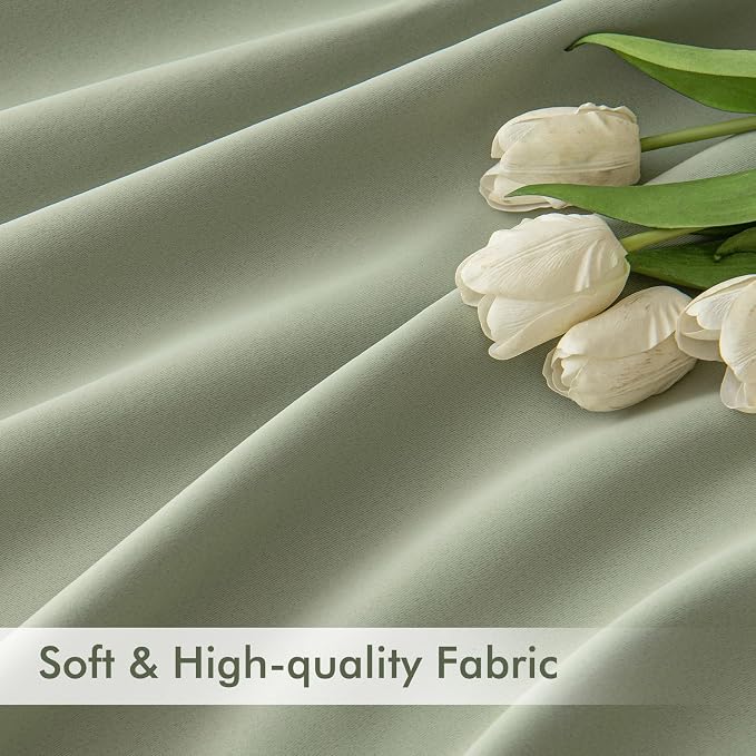 MIULEE Sage Green Back Tab Blackout Curtains 52x72 Inches Long 2 Panels Set | - Image 6