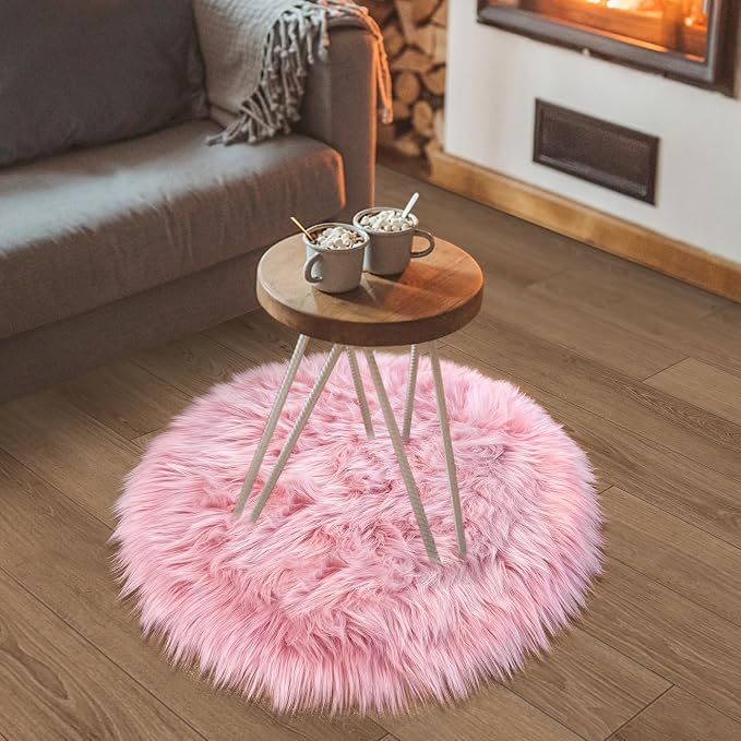 Pink Round Rug for Girls Bedroom, Fluffy Circle Rug 2 2 Feet for Kids Room by TENNOLA