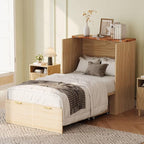 VINGLI Twin Murphy Bed with Storage Drawer, Fluted Wooden Foldable Bed Cabinet - Image 9