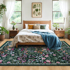 PLHXFR 6x9 Area Rug Living Room: Floral Washable Boho Carpet Dark Green | - Image 3