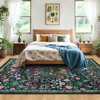 PLHXFR 8x10 Area Rug Living Room: Floral Washable Boho Carpet Dark Green | - Image 3
