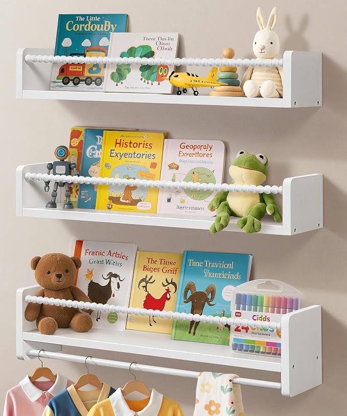 Maxpeuvon 23 Inch Kids Bookshelves Set of 3, Natural Wooden Floating Shelves by Maxpeuvon