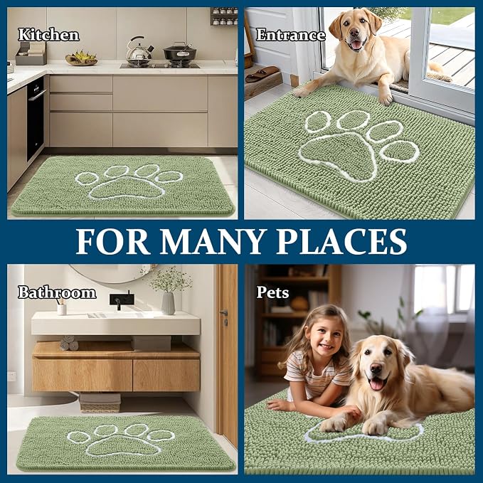 OLANLY Dog Door Mat for Muddy Paws 24x16, Paw Print Design Chenille Mud Mat | - Image 8