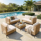 Devoko Patio Furniture Set, 7 Pieces Outdoor Wicker Sectional Couch - Image 8