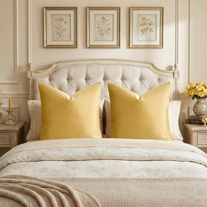 GIGIZAZA Yellow Velvet Pillow Covers 26x26 Decorative Pillows Pack of 2 | Throw - Image 6